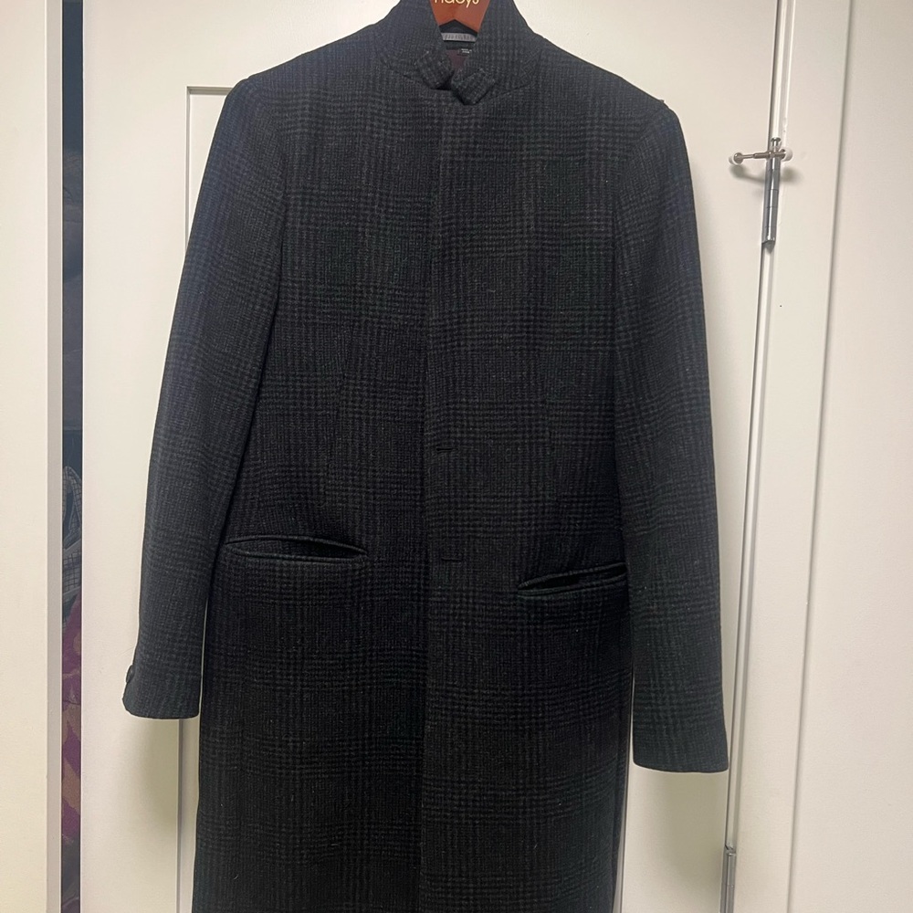 All Saints Dark Checkered Trench Coat